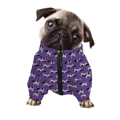 Purple Cow Pattern Print Dog Zip Up Jacket