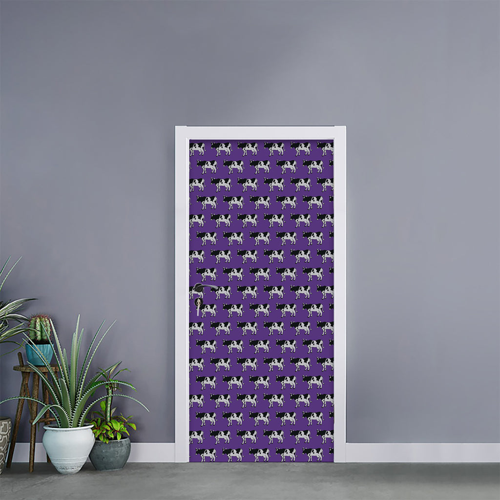 Purple Cow Pattern Print Door Sticker