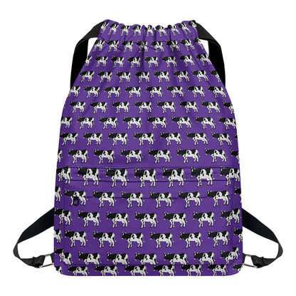 Purple Cow Pattern Print Drawstring Backpack