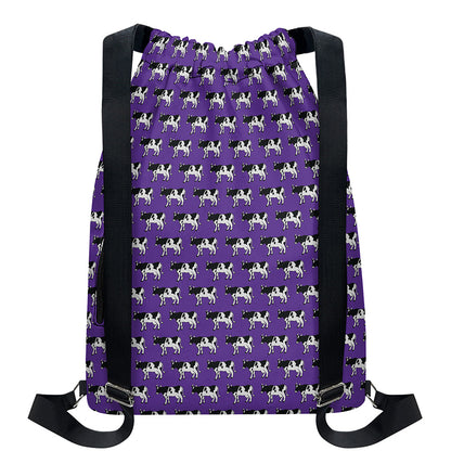 Purple Cow Pattern Print Drawstring Backpack