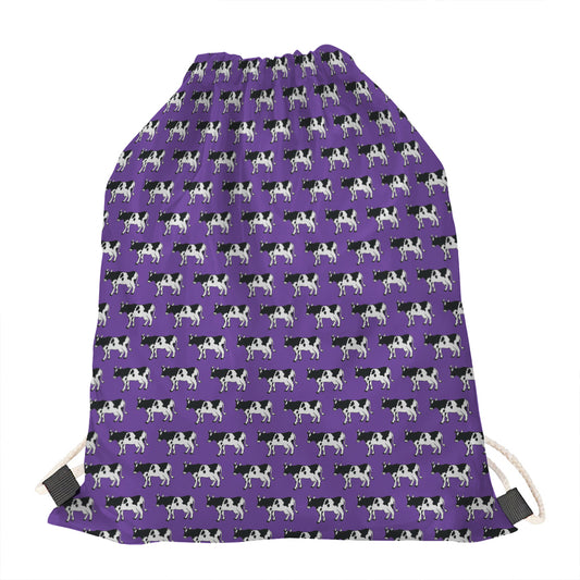 Purple Cow Pattern Print Drawstring Bag