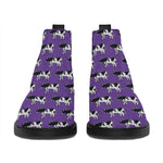 Purple Cow Pattern Print Flat Ankle Boots