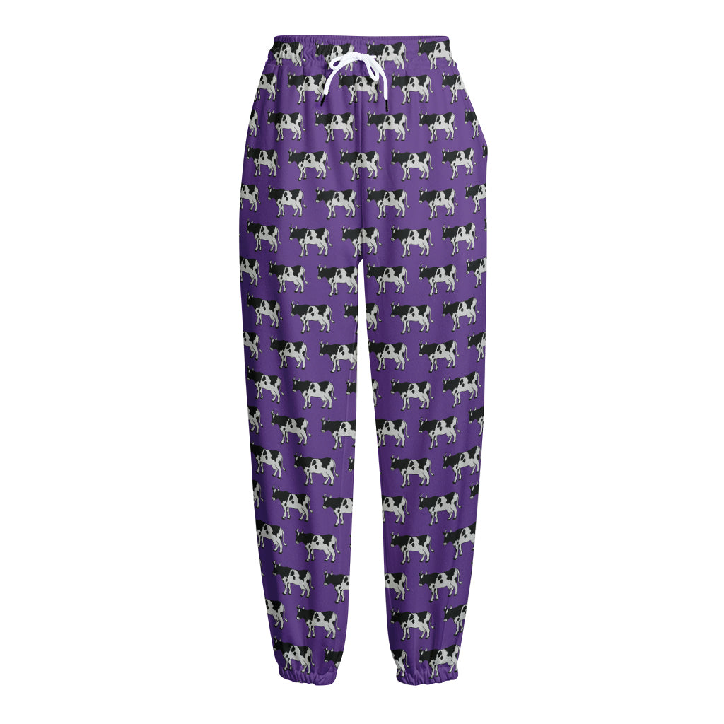 Purple Cow Pattern Print Fleece Lined Knit Pants