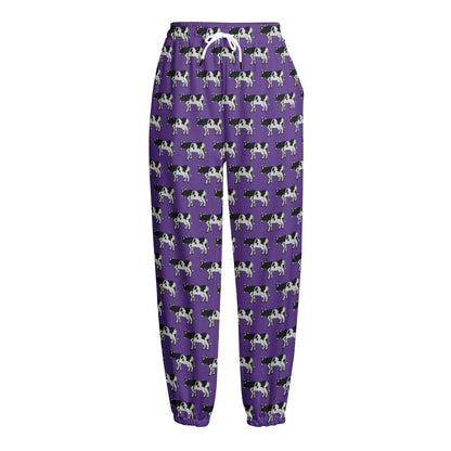 Purple Cow Pattern Print Fleece Lined Knit Pants