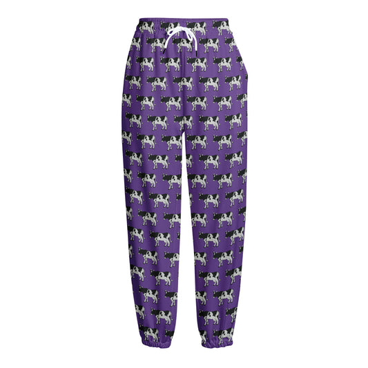 Purple Cow Pattern Print Fleece Lined Knit Pants