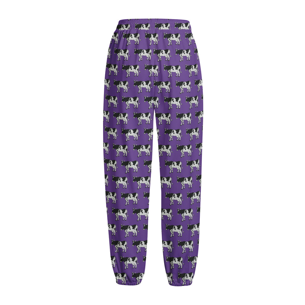 Purple Cow Pattern Print Fleece Lined Knit Pants