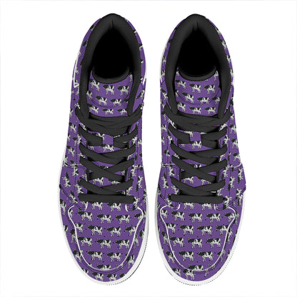 Purple Cow Pattern Print High Top Leather Sneakers