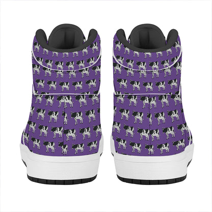 Purple Cow Pattern Print High Top Leather Sneakers