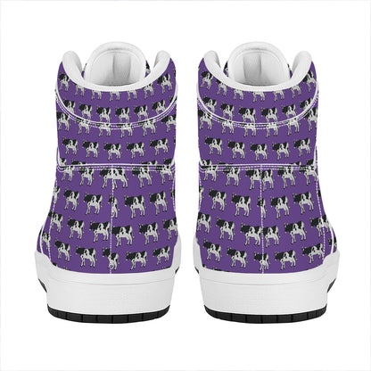 Purple Cow Pattern Print High Top Leather Sneakers