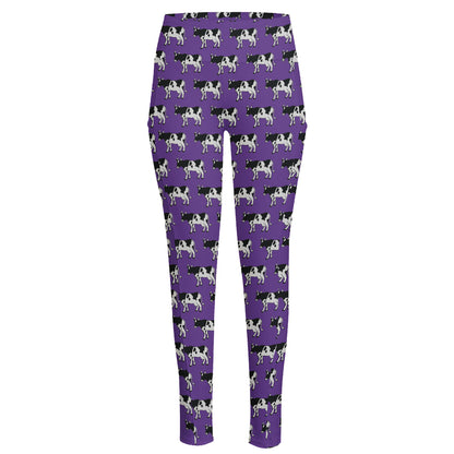 Purple Cow Pattern Print High-Waisted Pocket Leggings