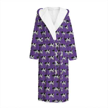 Purple Cow Pattern Print Hooded Bathrobe