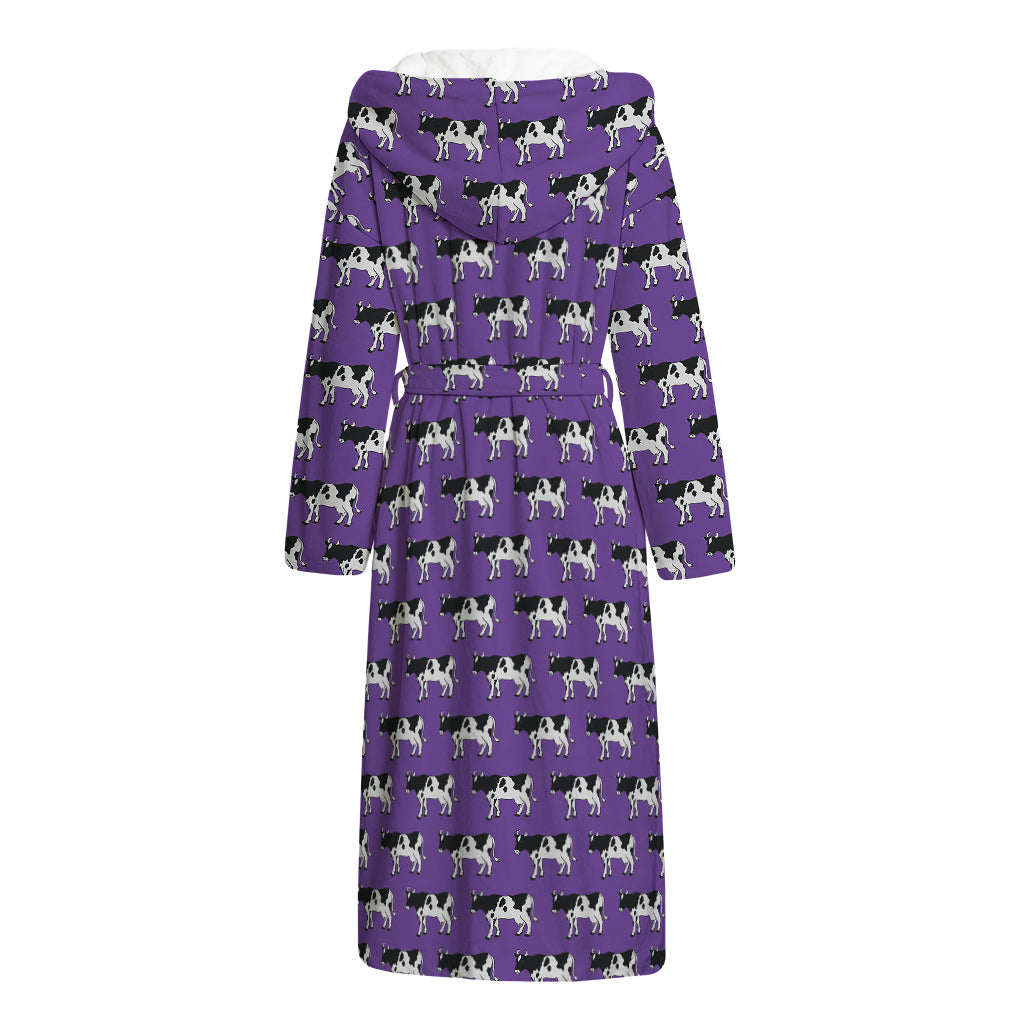Purple Cow Pattern Print Hooded Bathrobe