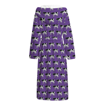 Purple Cow Pattern Print Hooded Bathrobe