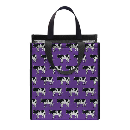 Purple Cow Pattern Print Insulated Lunch Tote