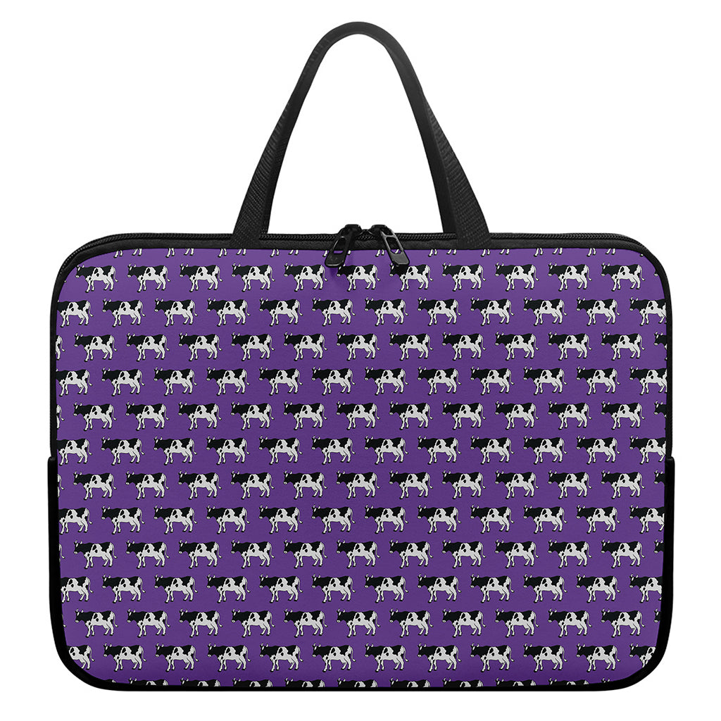 Purple Cow Pattern Print Laptop Sleeve With Handle