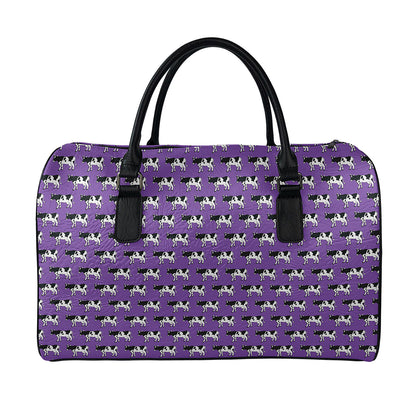 Purple Cow Pattern Print Leather Duffle Bag