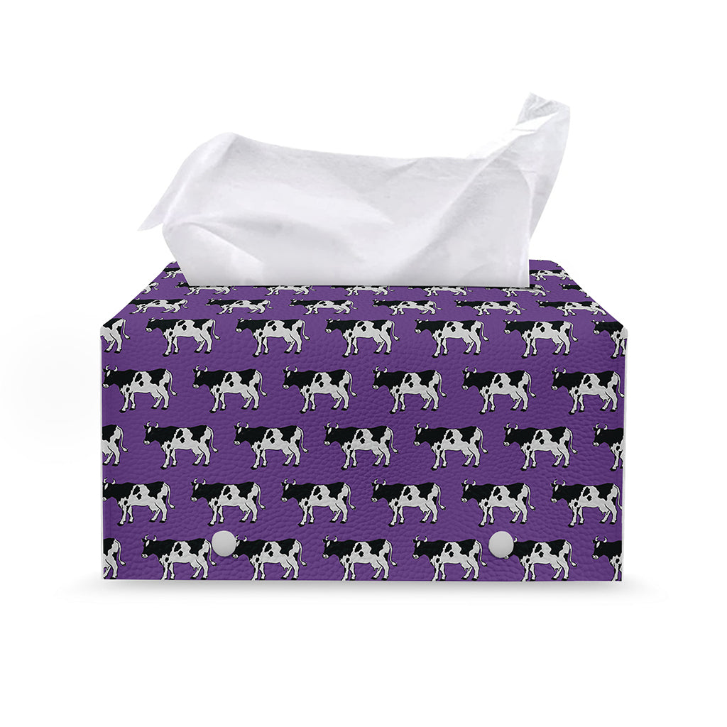 Purple Cow Pattern Print Leather Tissue Box Cover