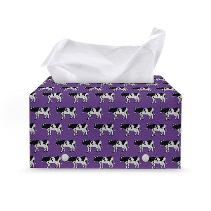 Purple Cow Pattern Print Leather Tissue Box Cover