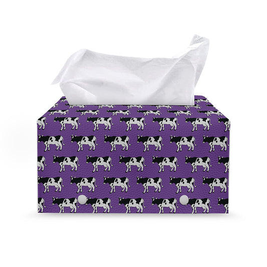 Purple Cow Pattern Print Leather Tissue Box Cover