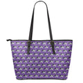 Purple Cow Pattern Print Leather Tote Bag With Zipper