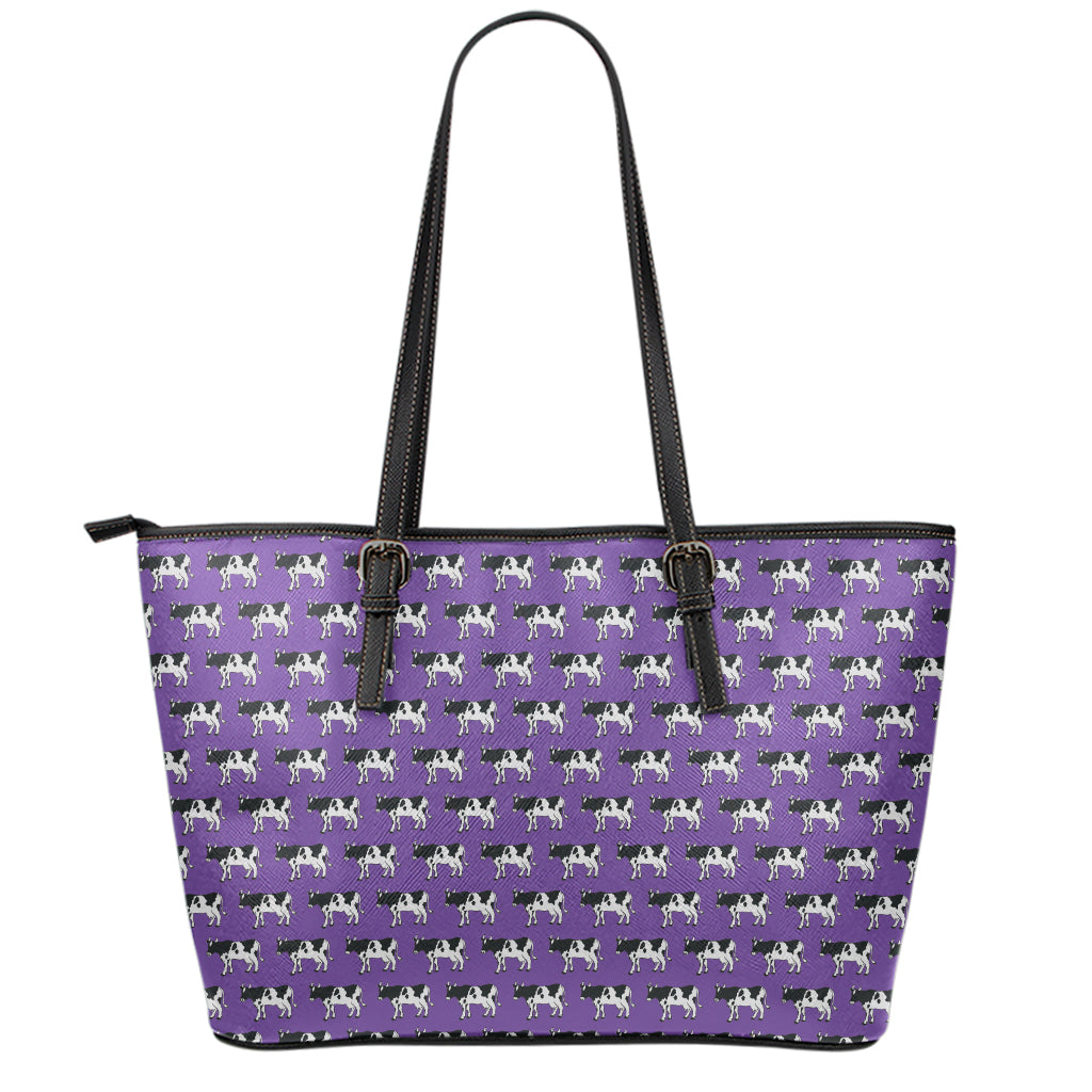 Purple Cow Pattern Print Leather Tote Bag
