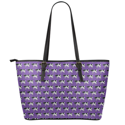 Purple Cow Pattern Print Leather Tote Bag