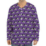 Purple Cow Pattern Print Long Sleeve Baseball Jersey