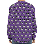 Purple Cow Pattern Print Long Sleeve Baseball Jersey