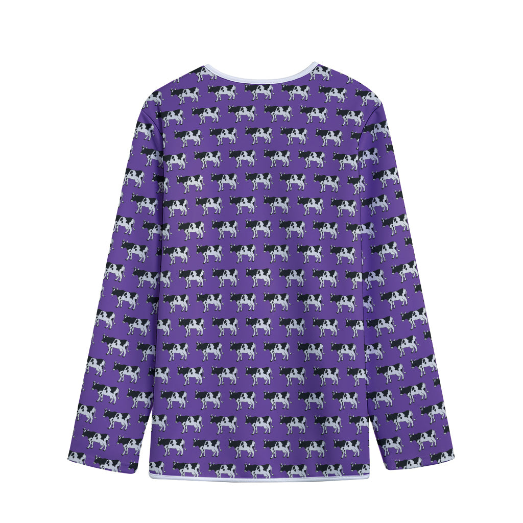 Purple Cow Pattern Print Long Sleeve Short Coat