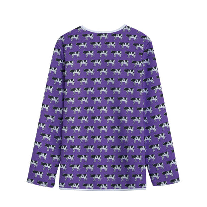 Purple Cow Pattern Print Long Sleeve Short Coat