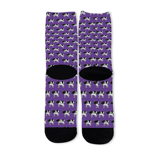 Purple Cow Pattern Print Long Socks