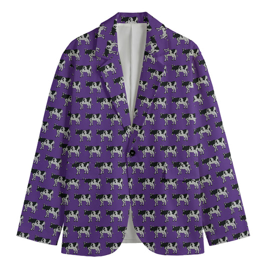 Purple Cow Pattern Print Men's Blazer