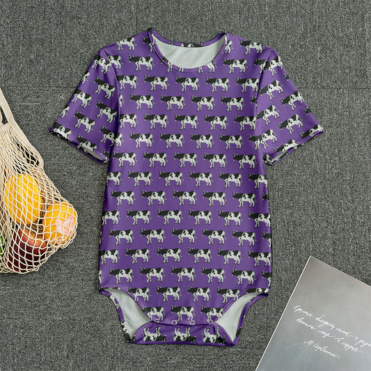 Purple Cow Pattern Print Men's Bodysuit