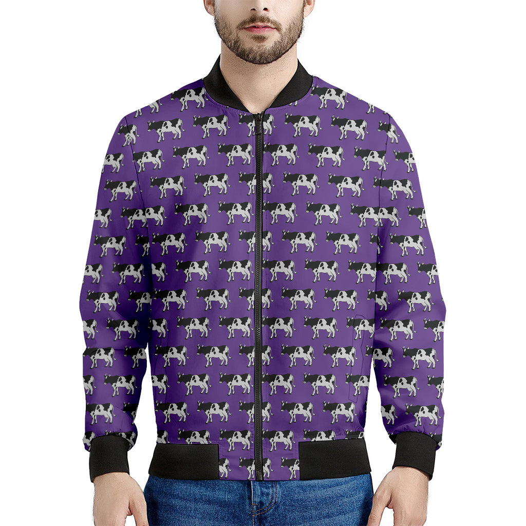 Purple Cow Pattern Print Men's Bomber Jacket