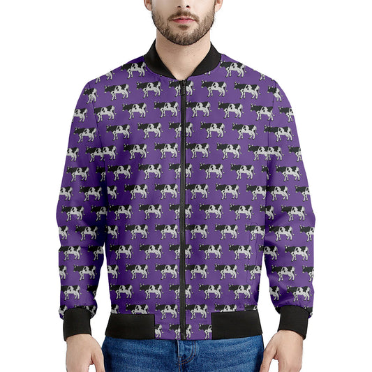 Purple Cow Pattern Print Men's Bomber Jacket