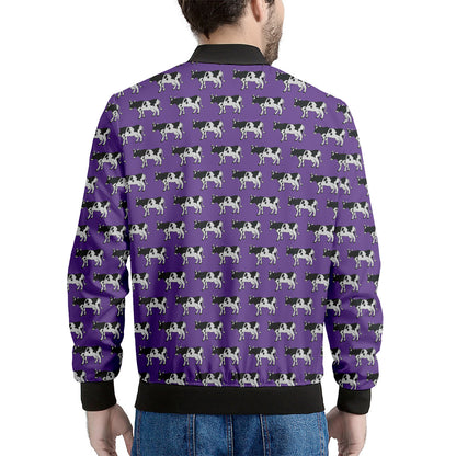 Purple Cow Pattern Print Men's Bomber Jacket
