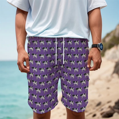 Purple Cow Pattern Print Men's Cargo Shorts