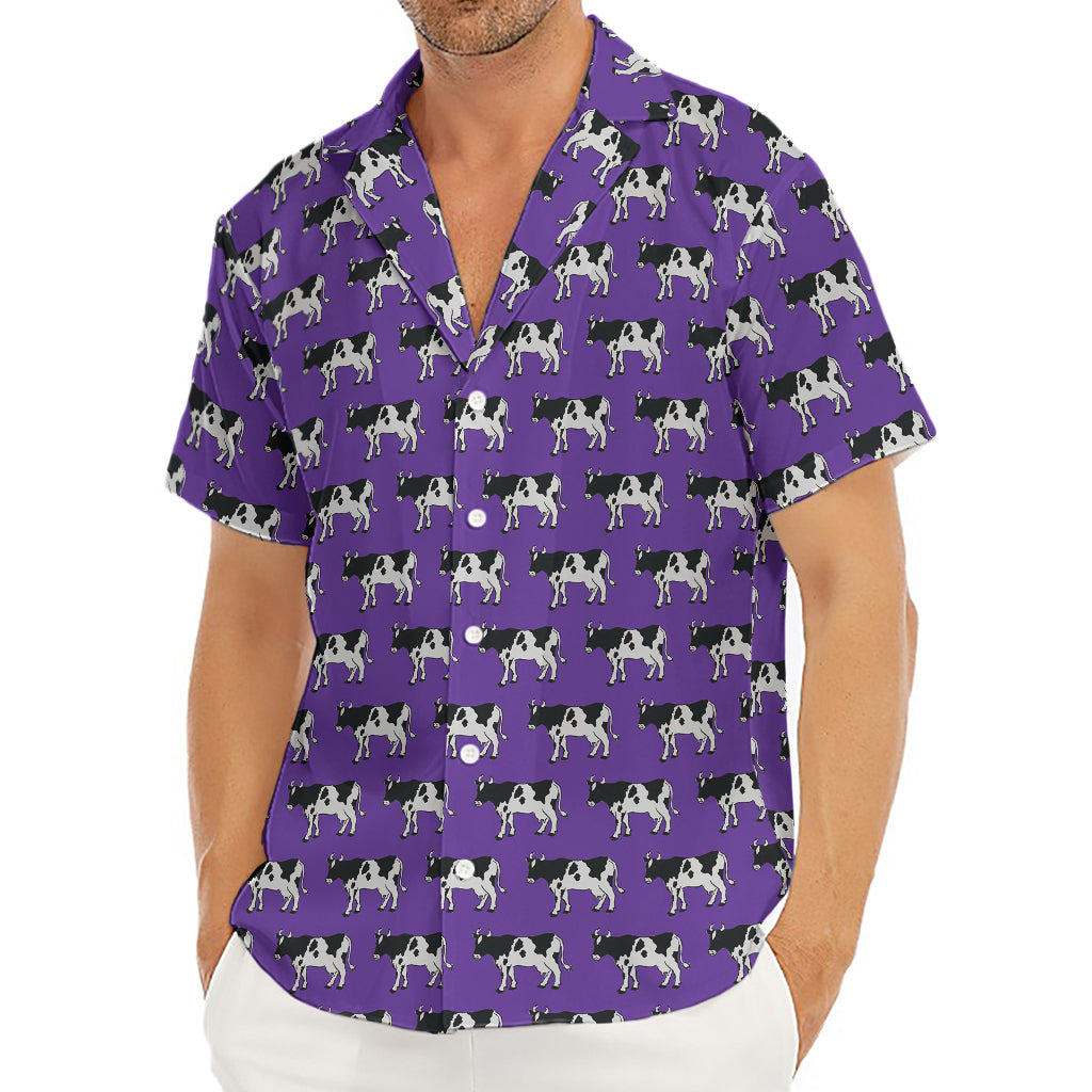 Purple Cow Pattern Print Men's Deep V-Neck Shirt
