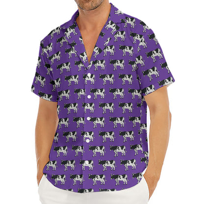 Purple Cow Pattern Print Men's Deep V-Neck Shirt