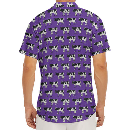 Purple Cow Pattern Print Men's Deep V-Neck Shirt