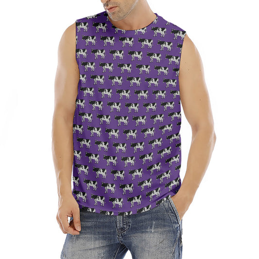 Purple Cow Pattern Print Men's Fitness Tank Top