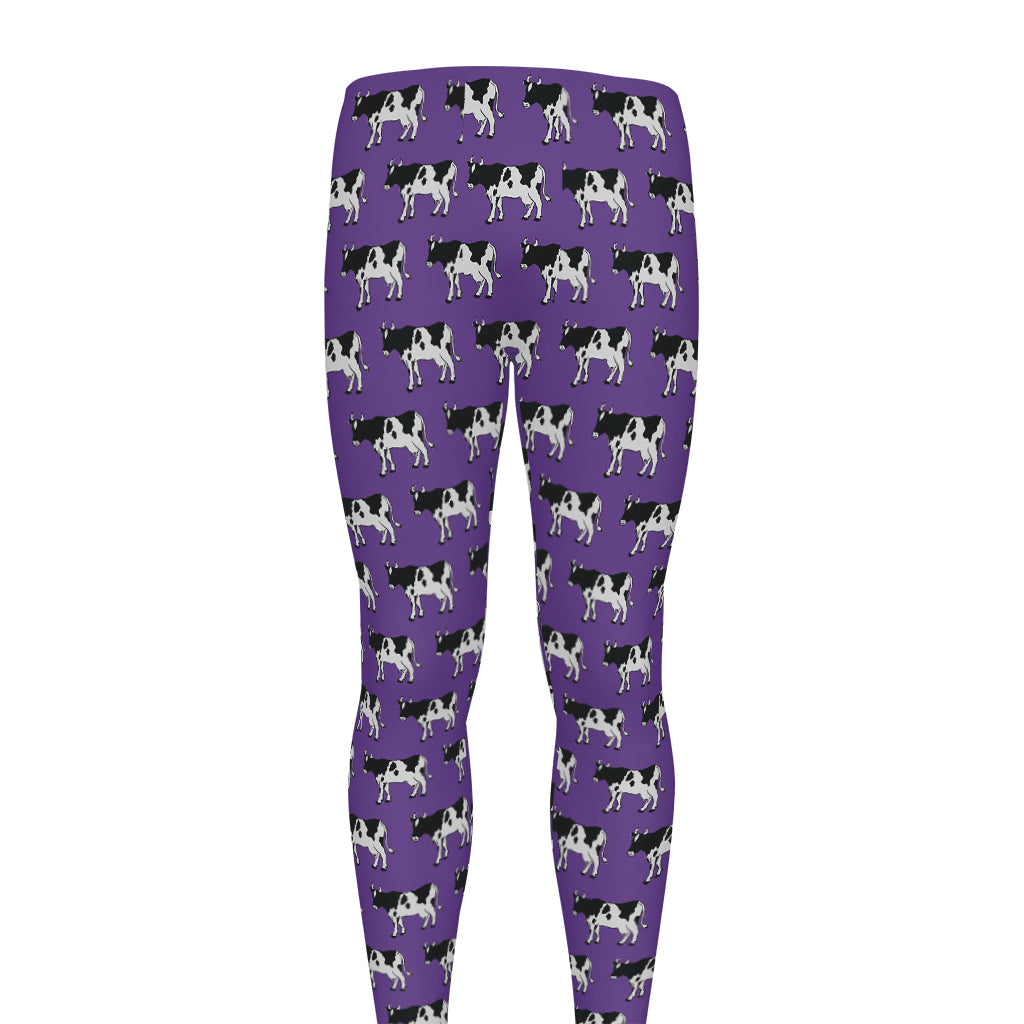 Purple Cow Pattern Print Men's leggings