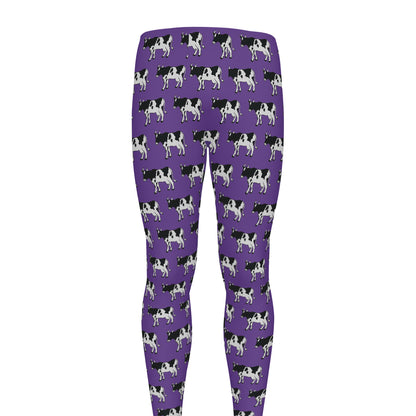 Purple Cow Pattern Print Men's leggings