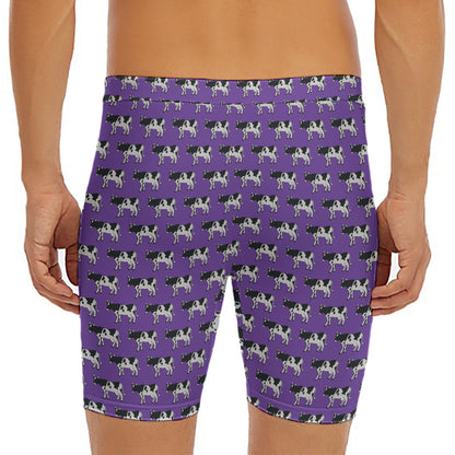 Purple Cow Pattern Print Men's Long Boxer Briefs