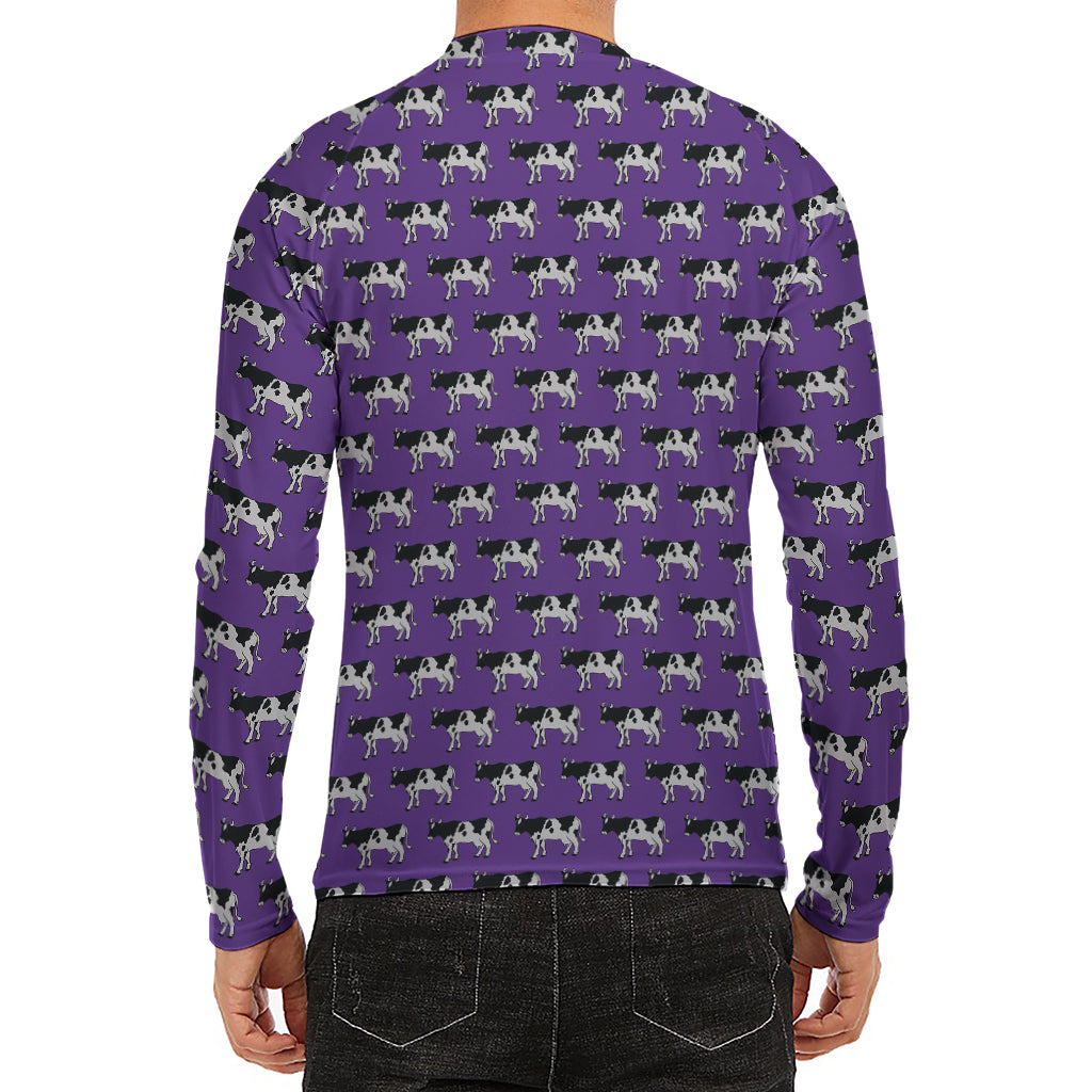Purple Cow Pattern Print Men's Long Sleeve Rash Guard