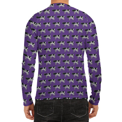 Purple Cow Pattern Print Men's Long Sleeve Rash Guard