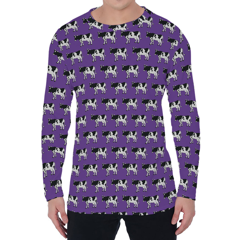Purple Cow Pattern Print Men's Long Sleeve T-Shirt