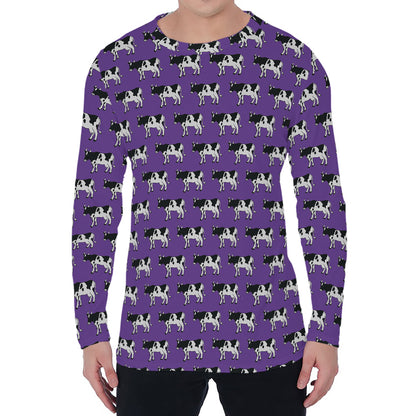 Purple Cow Pattern Print Men's Long Sleeve T-Shirt