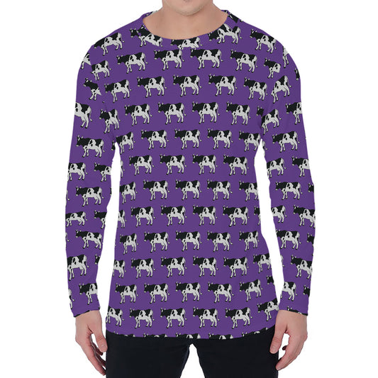 Purple Cow Pattern Print Men's Long Sleeve T-Shirt