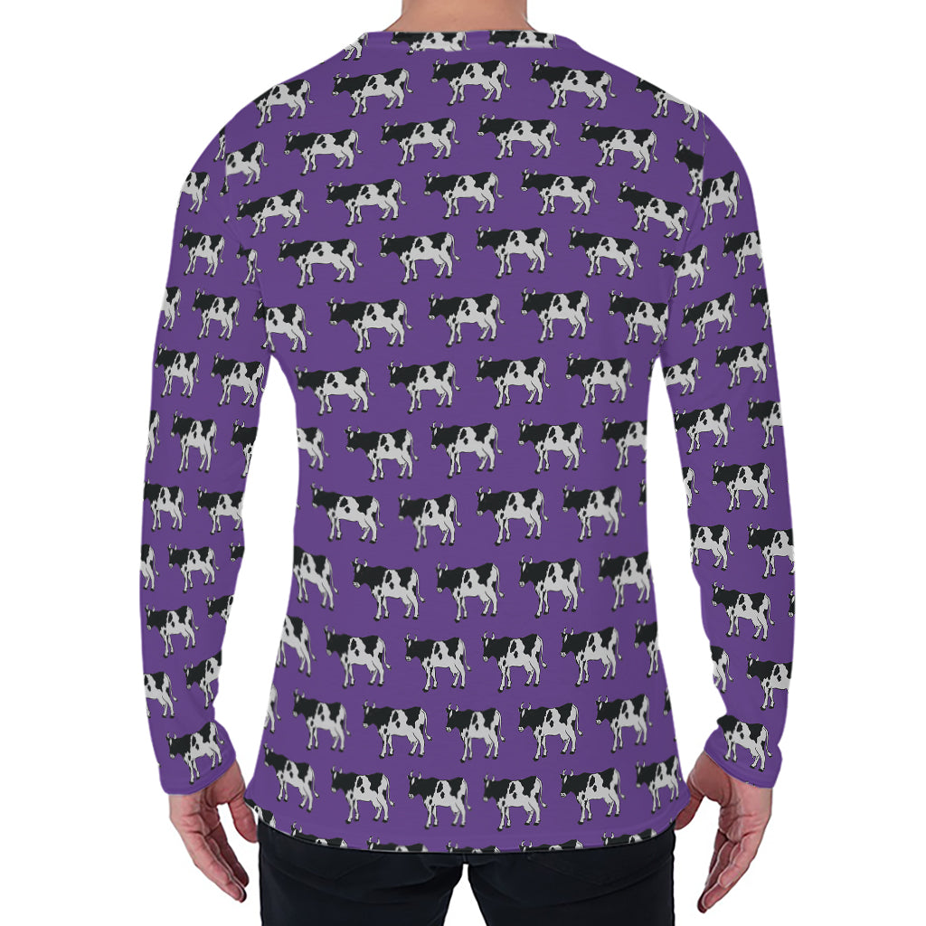 Purple Cow Pattern Print Men's Long Sleeve T-Shirt